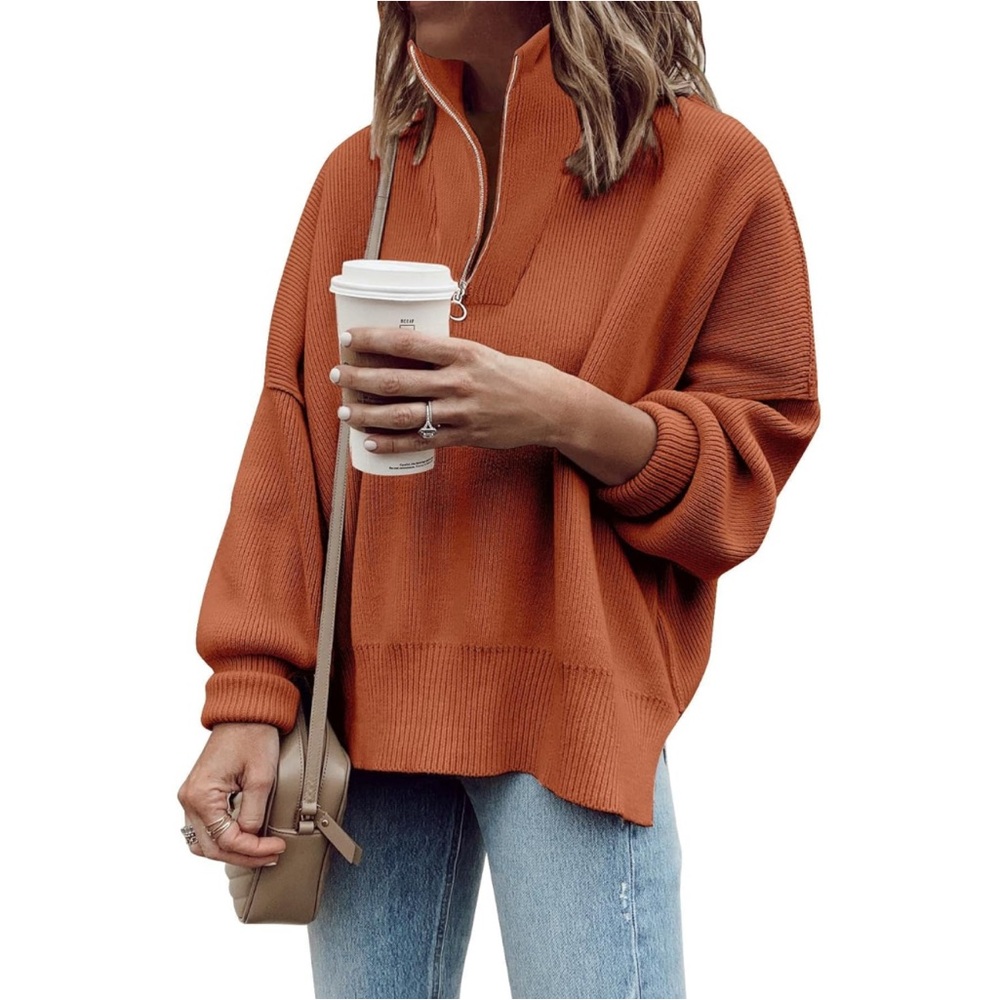 Rust Half-Zip Oversized Sweater - image 4